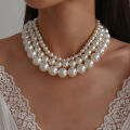 Statement Vintage Fresh Water Pearl Beaded Necklace Large Faux Pearl Choker Necklace For Women Party. 