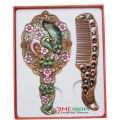 Peacock Design Makeup Mirror & Comb Set.