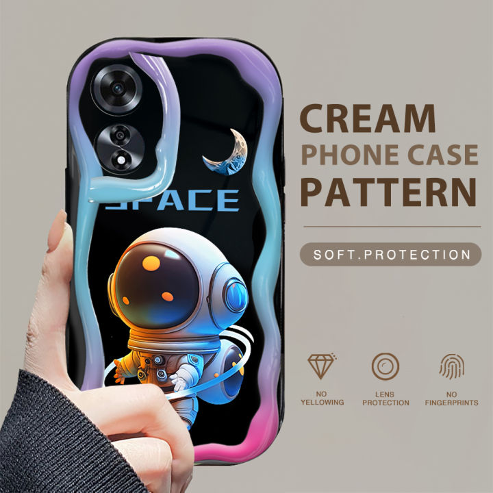 YYDS for OPPO A60 Back Cover Colorful Astronauts Case Cream Texture Wavy Edge Soft Silicone Mobile Cover