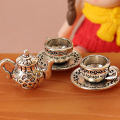 1Set 1:12 Dollhouse Miniature Teapot Cup Saucer Metal Tea Set Dining Table Model Decor Toy Doll House Accessories Fayshow. 
