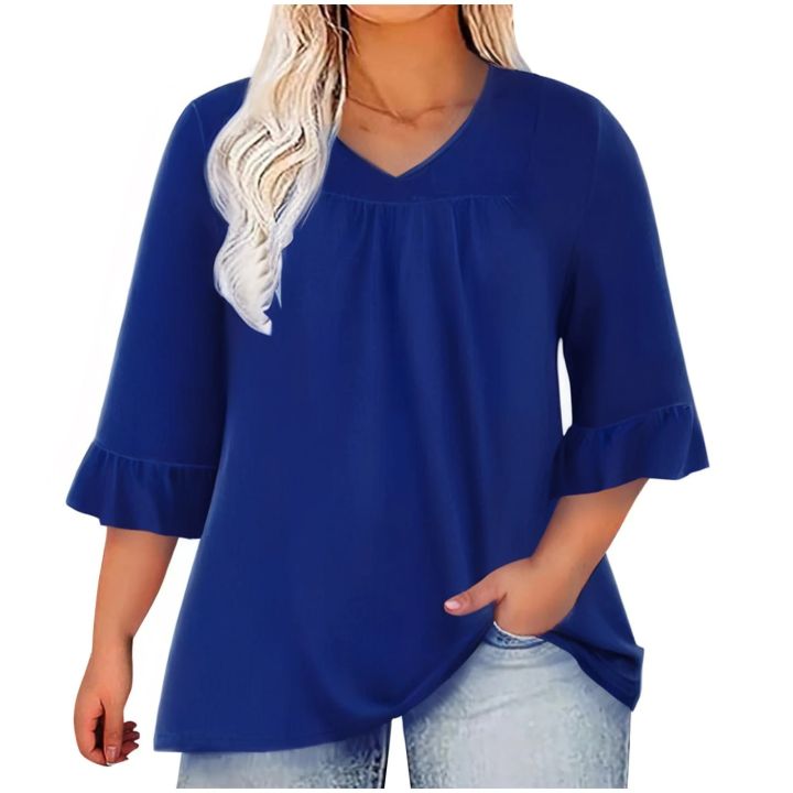 Elegant%20Ease:%20Women%E2%80%99s%20Plus%20Size%20Ruffle%20V-Neck%20Tops%20for%20Summer%20Style%20-%20Image%202