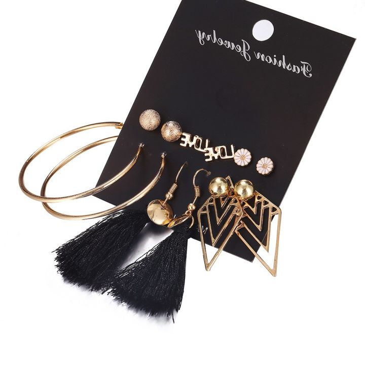 6%20Pairs%20Plated%20Ball%20Hoop%20Cutout%20Black%20Tassel%20Love%20Earring%20Jewelry%20Set%20for%20women's%20fashion%20-%20Kaner%20Dul%20-%20Image%202