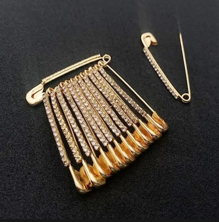 Gold Brooch For Saree Golden Color Stone Hijab Pin Brooch Safety