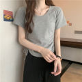 Design Sense Small Shoulder Short Sleeve T T-shirt Women's Summer New Korean Drawstring Short Hot Girl Unique Chic Top.