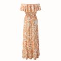 Sleeve slanted collar floral float summer dress women's 2024 dress casual beach style off-the-shoulder short bohemian maxi dress. 