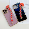 Hontinga for Infinix Note 11 Pro / Note 11S Back Cover With Red Love Heart Bracelet Case Luxury 6D Plating Soft Silicone Phone Cases.