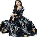 New Attractive Stylish Party Evening Casual Print  Long Gown Dress Digital Print Long Sleeve Maxi Dress One Piece Long Kurti For Women. 