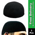 Black Tupi For Men Stretch Cotton Free Size Islamic Prayer Cap Knitted Hat - Turkey.