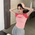 Short Sleeve T Women's Summer T-shirt ins Tide 2024 New Style Short Western Style Tight Waist Shirt Thread Hot Girl Slim Top. 