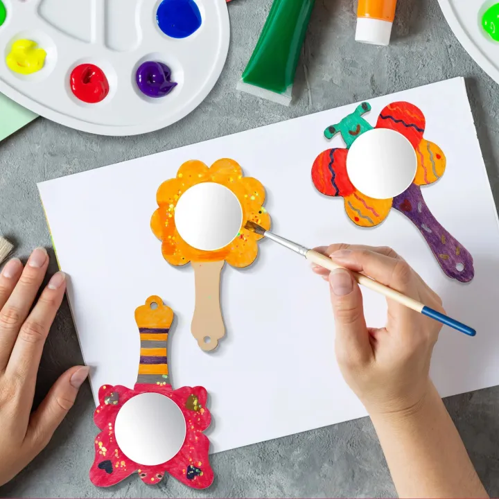 18%20Pcs%20Wood%20Crafts%20Kids%20Mirrors%20Small%20Unfinished%20Mini%20Wooden%20Princess%20Mirror%20DIY%20Painting%20Mirrorshandheld%20Child%20-%20Image%205