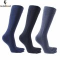 5 Pairs Combed Cotton 5 Finger long Socks Man Solid Business Soft Elastic Sweat-Absorbing Anti-Bacterial Party Dress Toe Socks.