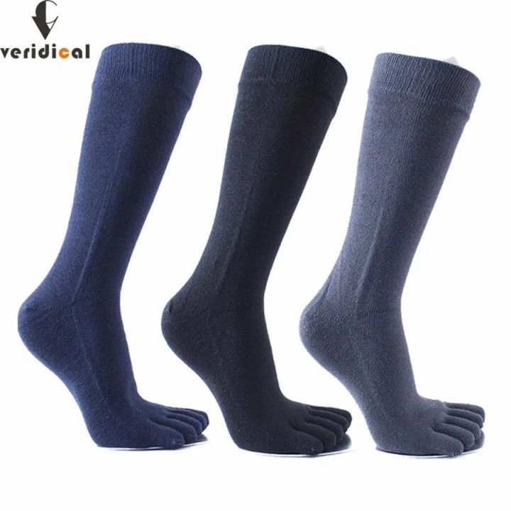 5 Pairs Combed Cotton 5 Finger long Socks Man Solid Business Soft Elastic Sweat-Absorbing Anti-Bacterial Party Dress Toe Socks