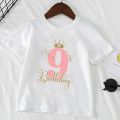 Kids T Shirt Birthday Numbers 1-10 Crown Shirt Summer Girls Birthday Tops White Short Sleeve Wild Tees Children Party Clothes. 