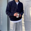 Autumn Winter Stand-up Collar Half-zip Sweater Men's Handsome Loose Casual High Street Sweaters Men Pullovers Male Clothes. 
