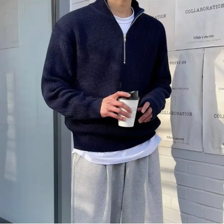 Autumn%20Winter%20Stand-up%20Collar%20Half-zip%20Sweater%20Men's%20Handsome%20Loose%20Casual%20High%20Street%20Sweaters%20Men%20Pullovers%20Male%20Clothes%20-%20Image%204