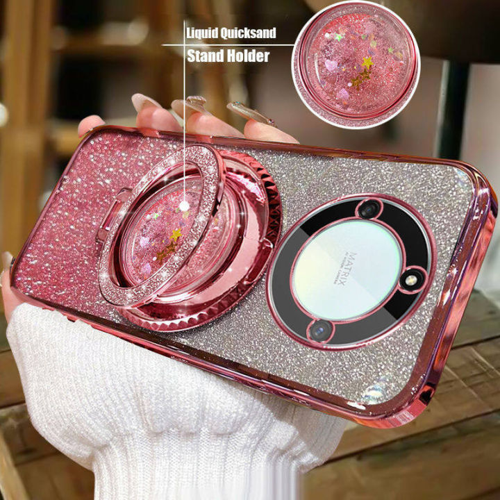 Phone%20cover%20Honor%20X9b%20Honor%20X9A%20Honor%20X9%204G%20Honor%20X9%205G%20Back%20cover%20case%20Transparent%20Hourglass%20Funnel%20Quicksand%20Finger%20Ring%20Metal%20Phone%20Holder%20Girls%20Ladies%20Case%20-%20Image%202