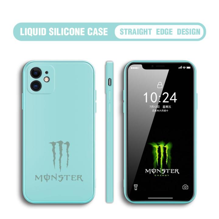 Hontinga for iPhone 12 Case Fashion Monster Energy Silicone Square Edge Phone Cases Full Cover Camera Shockproof Protection Rubber Case