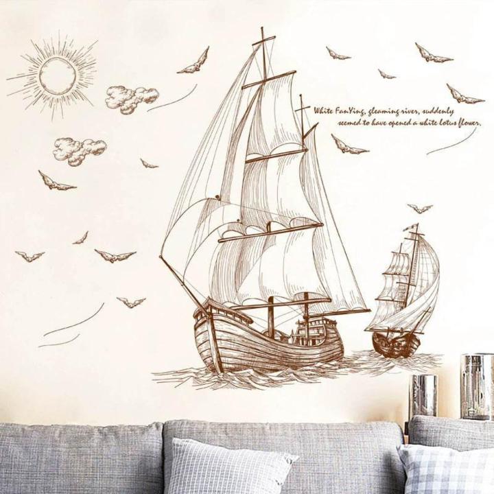 Cartoon Pirate Ship Sailing Wall Stickers for Kids Rooms Boys Removable Vinyl PVC Decal DIY Art Home Decor