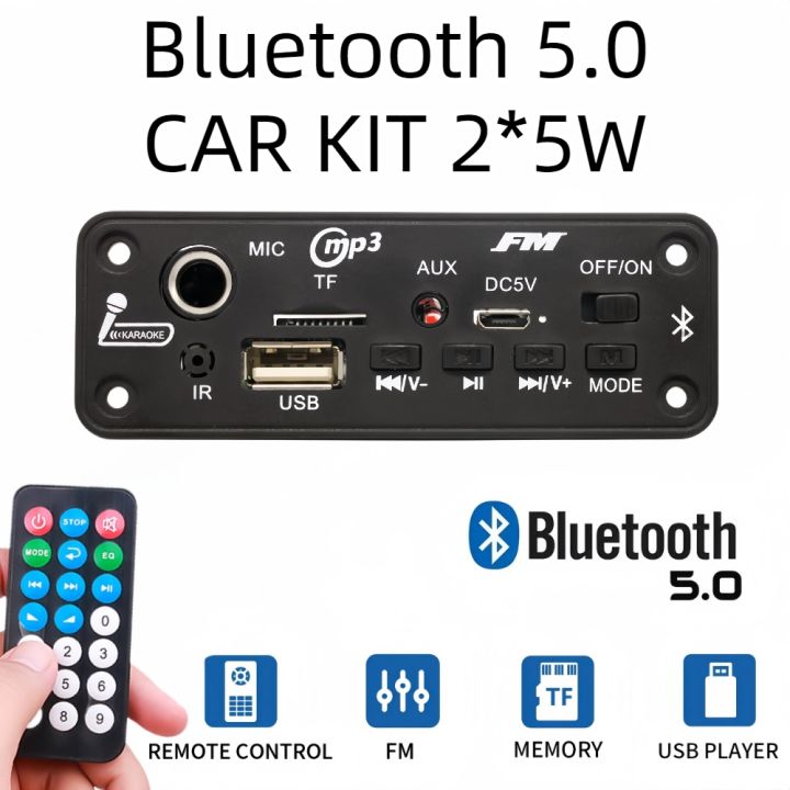 【Limited Stock Available】 5V 5.0 MP3 Decoder Board 10W Amplifier MP3 Player Support Call Recording 3.5mm USB TF FM for Module Car Speaker