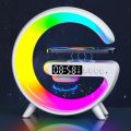 Wireless Charging Light Up Speaker G Shape LED Wireless Table Speaker Color Changing Alarm Clock Charger Stand Bedside Light (Charging only For Iphone).