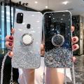 Casinglee for Samsung Galaxy M21 case Shiny Ring Glitter Soft Transparent Holder Stand Back cover with String for Samsung M21 Phone cases cover Stars Moon Girls.