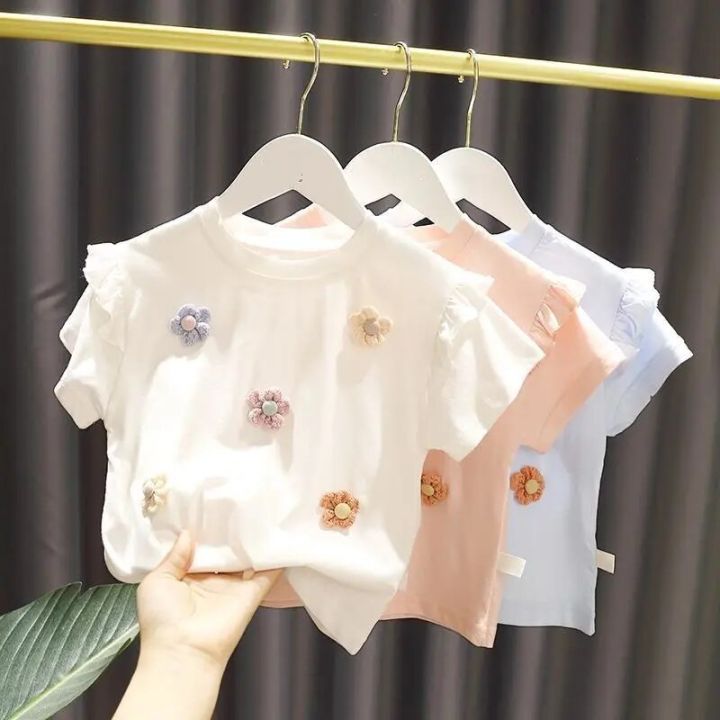 Summer%20Girls%20T-shirt%20New%20Children's%20Baby%20Cute%20Lace%20Short-sleeved%20Top%20Little%20Girl%20Cotton%20Bottoming%20Shirt%20-%20Image%202
