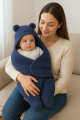 Baby Swaddle Blanket with Hood & Bear Ears – Soft Fleece Newborn Sleeping Bag, Warm Infant Wrap for Winter.