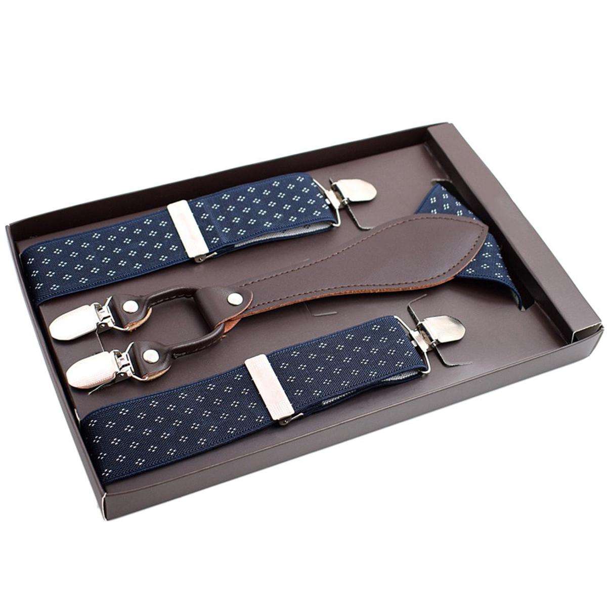 【Toy life hall】4 Clips Belt Jacquard Y-back Suspenders For Pants-Dark blue