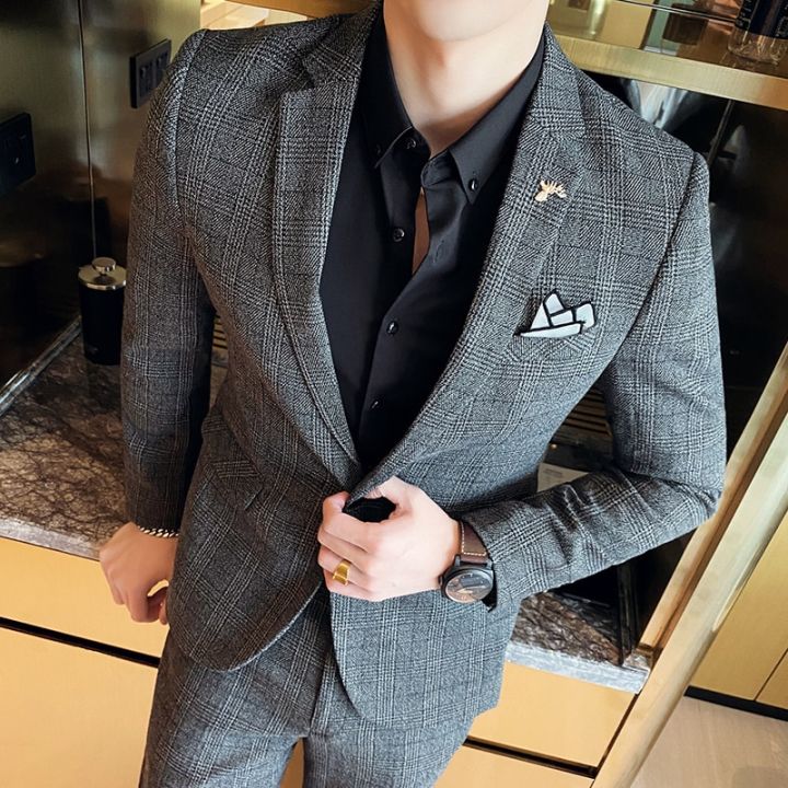 Boutique S-5XL (Blazer + Trousers) Men's Italian Style Elegant Fashion Business  Casual Gentleman Dress Linen Dress 2-piece Set | Daraz.com.bd