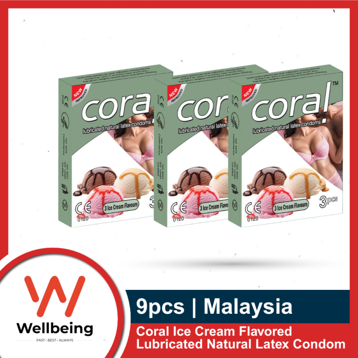 Coral 3 Ice Cream Flavors Lubricated Natural Latex Condom - 3 Packs Combo