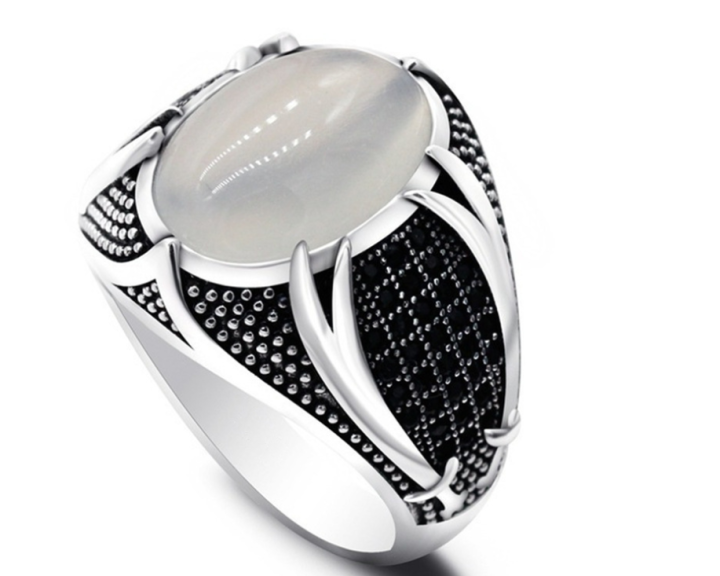 Stylish Black White Stone Ring for man Turkish ring for man fashion