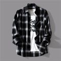 Luxury Business Black White Plaid Shirt Men's Korean Fashion Long Sleeved Jacket Collar Slim Fit Shirts And Blouses For Men.