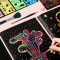 Scratch Paper Art Set Replacement Spare Parts 50 Sheets 8x11in Rainbow Coated Scratchboard Large Scratch Paper with Wooden Styluses and Stencils.