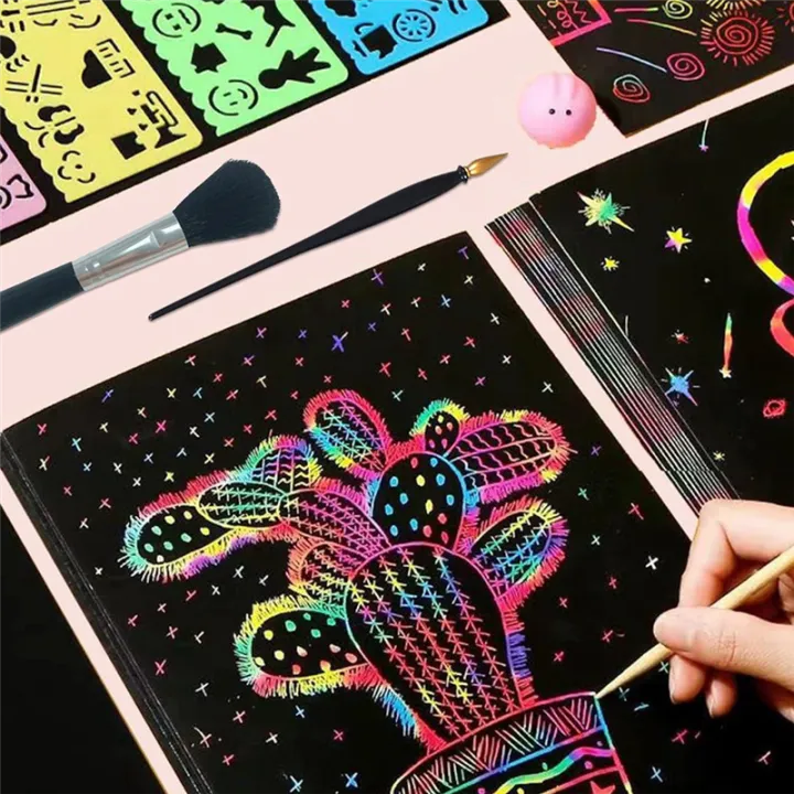 Scratch%20Paper%20Art%20Set%20Replacement%20Spare%20Parts%2050%20Sheets%208x11in%20Rainbow%20Coated%20Scratchboard%20Large%20Scratch%20Paper%20with%20Wooden%20Styluses%20and%20Stencils%20-%20Image%207