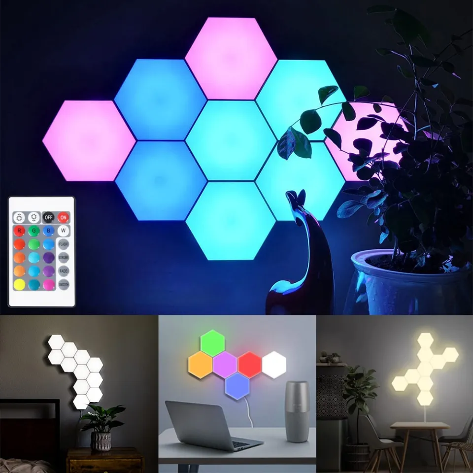 1-24 PCS Touch Sensor LED Night 2024 Light Sensitive Hexagonal LED Quantum Lamp Modular Hexagons Creative Decoration