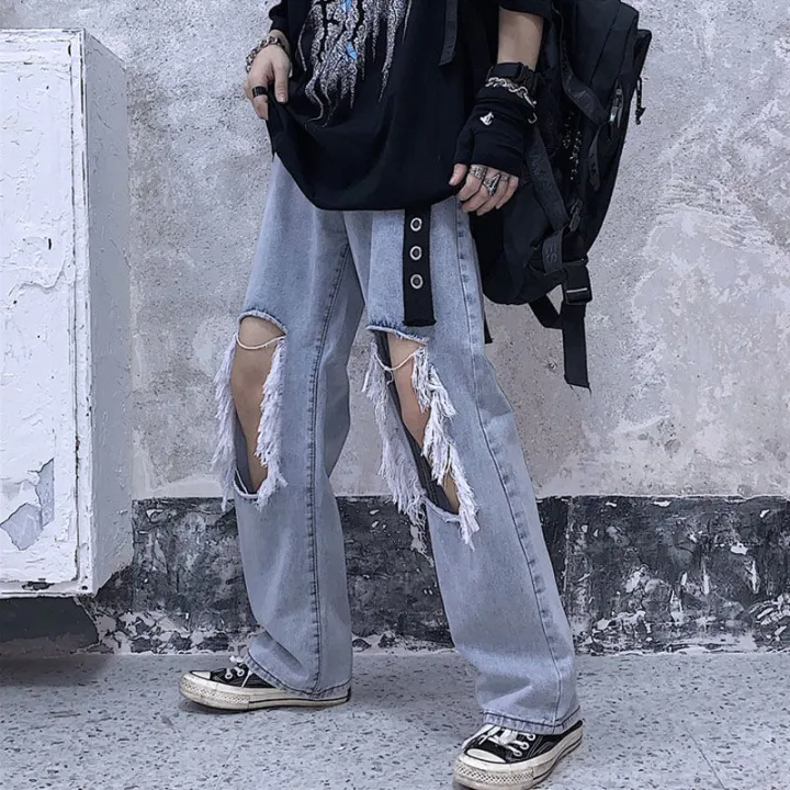Summer%20New%20Korean-StyleinsWater%20Washed%20Hole%20Wide%20Leg%20Pants%20High%20Waist%20Slimming%20Jeans%20Women's%20Baggy%20Straight%20Trousers%20Tide%20-%20Image%206