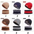 2PCS Men Beanie Hat Scarf Set, Winter Soft Warm Wool Lined Thick Knitted Lining Cap+Circle Scarf Kit, For Men&Women.