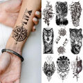【beauty code store】Compass Letter Temporary Tattoo For Men Women Adult Realistic Fake Wolf Skull Sticker Tiger Black Tatoos. 