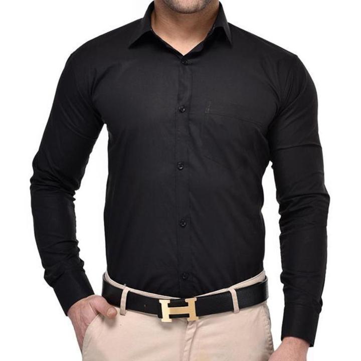 Black Cotton Long Sleeve Casual Shirt For Men