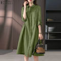 Women Causal Shirt Dress Women Long Sleeve Solid Dresses ZANZEA Fashion Lapel Neck Midi Vestidos Holiday Sundress Oversize.