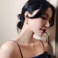 Korean Style Crystal Earrings Round Sparkling Imitated Diamond Gold Plated Hanging Earrings for Women Luxury Fashion Elegant Drop Earrings. 