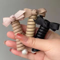 Bowknot Braided Telephone Wire Hair Bands,Spiral Hair Ties Phone Cord With Pearl,Waterproof High Elastic Rubber Hair Band MIO Super Store.