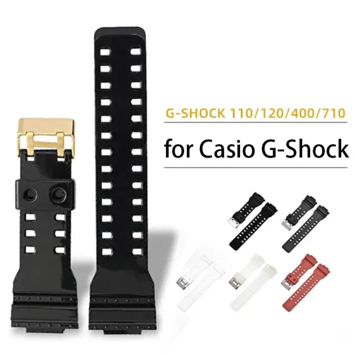 Silicone Strap for Casio G-Shock GA-100/110/140/200/400/700 800  GD-100/110/120 Men Replacement Black Gold Buckle Watch Band 16mm 