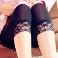 Women Elastic Lace Leggings Summer thin three quarter Pants bodycon jeggings big size Cropped Short Trousers Black White House Foocus. 