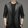 Men's Suit Leather Coat Spring and Autumn Thin Korean Style Casual Polo Collar Leather Jacket Men's Coat. 