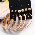 Trendy Korean Earrings 6 Pairs = 12 Pcs Pearl Stud Big Hoop Earrings Set for Girls Simple Stylish - Earrings Set for Women New Collection - Ear Ring for Girls Simple Stylish. 