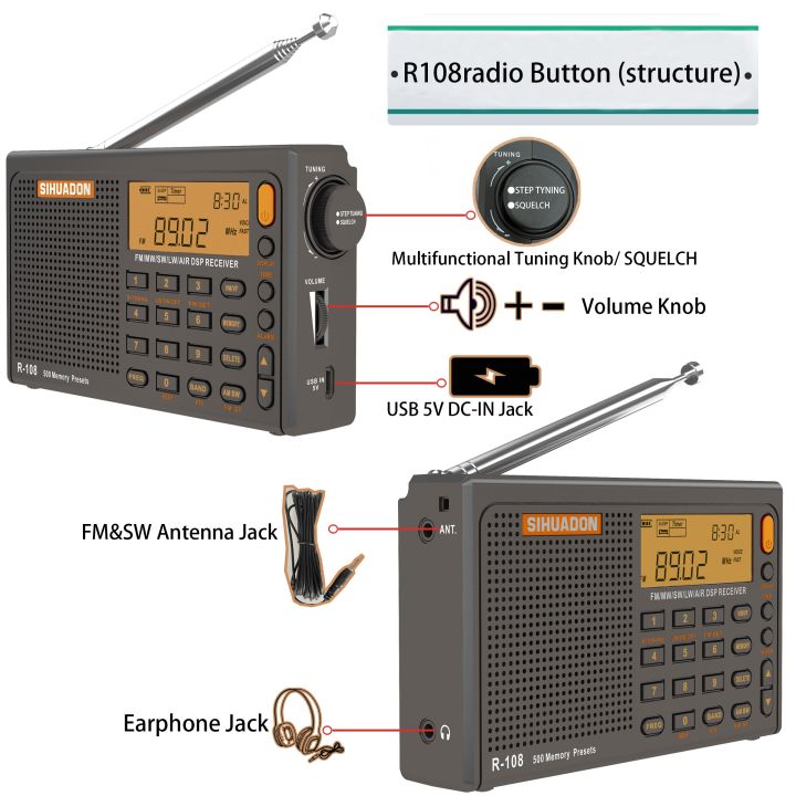 SIHUADON%20R-108%20Radio%20FM%20Stereo%20Digital%20Portable%20Radio%20AM%20SW%20Air%20Radio%20Receiver%20Alarm%20Function%20Display%20Clock%20Temperature%20Speaker%20-%20Image%208