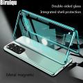 Biruiqu For Redmi Note 11 11s Magnetic Absorption Case Metal Frame Shockproof Double Sided Tempered Glass Magnetic Case Cover.