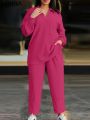 Women Matching Sets Fashion Pant Sets Autumn Long Sleeve Elegant Lapel Tops and Wide Leg Pants Solid Casual Suits. 