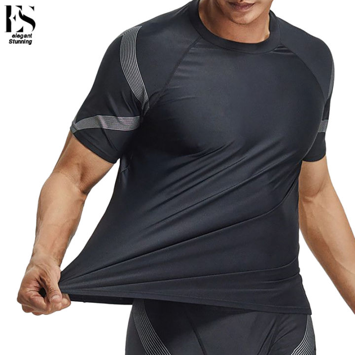 Elegantstunning Men Swimming Suit Short Sleeve Quick Dry Upf 50+ Sunscreen Swimsuit For Diving Surfing